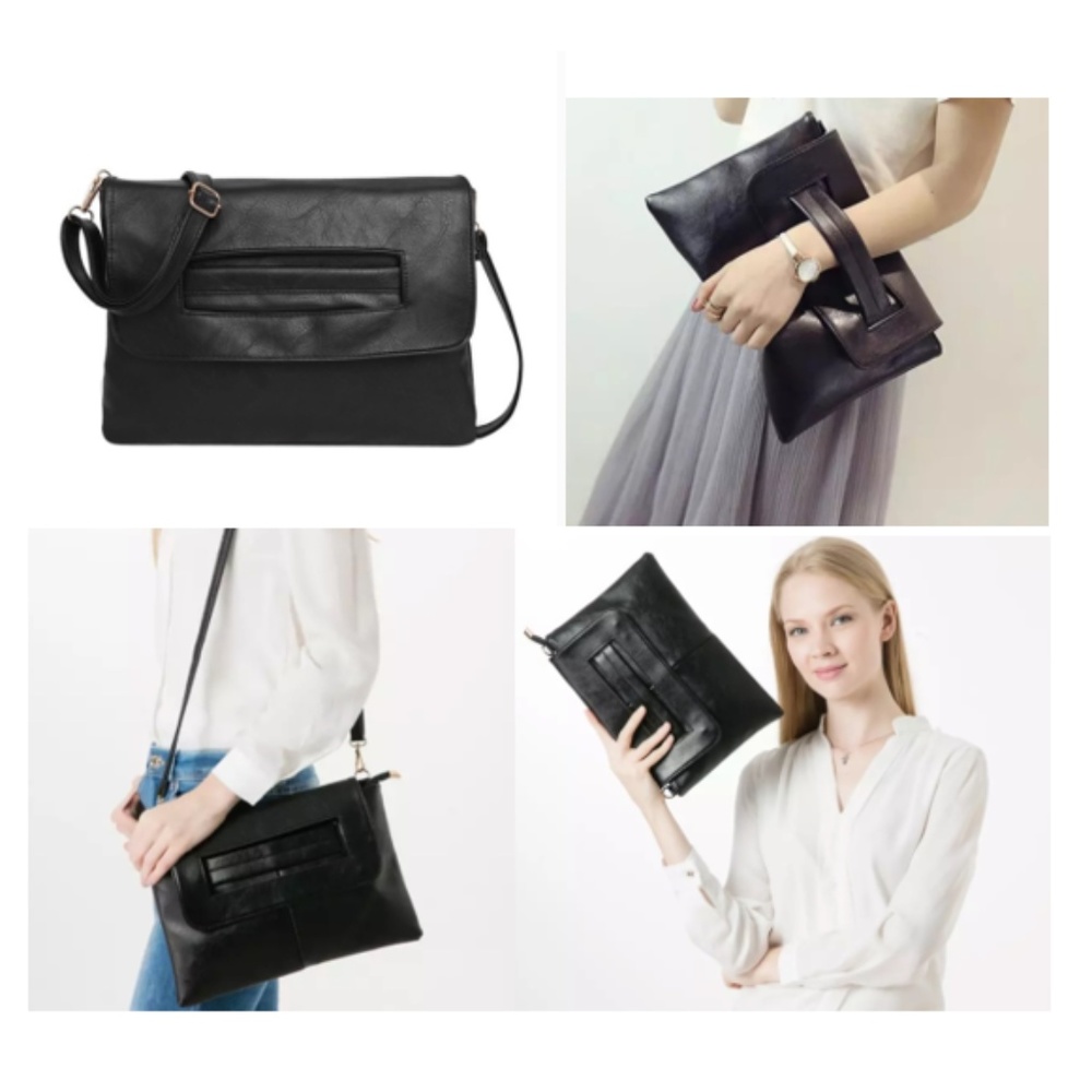 CLAUDINE Envelope Clutch, Black